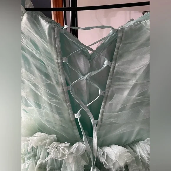 Faeriesty Off Shoulder Tulle Layered Dress In Pale Green - Picture 5 of 10